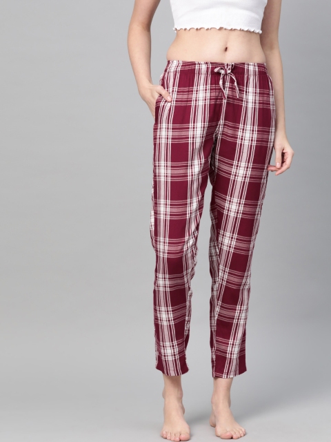 

DRAPE IN VOGUE Women Maroon & White Checked Lounge Pants