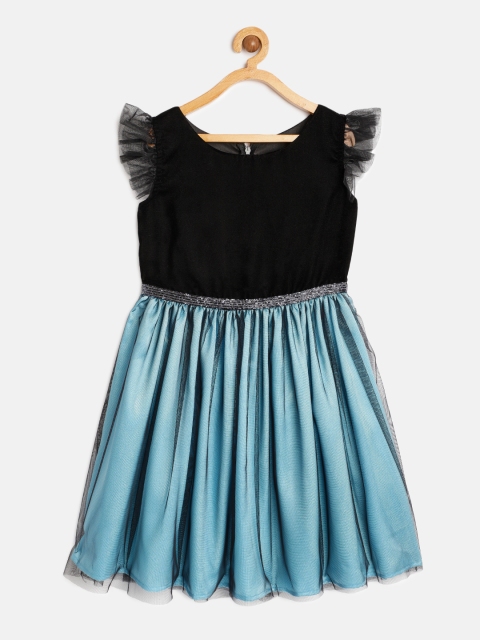 

Meringue Girls Black & Blue Colourblocked Fit and Flare Dress