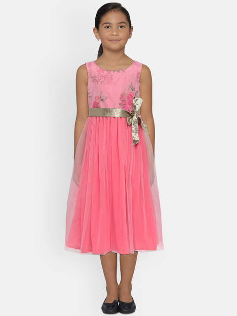 

Meringue Girls Pink Printed Fit and Flare Dress