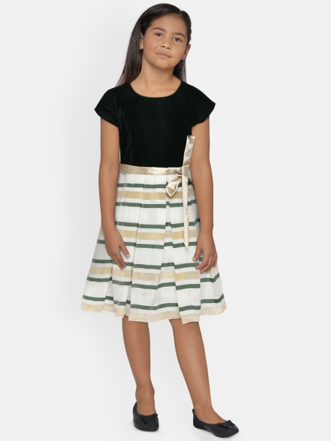 

Meringue Girls Green & White Striped Fit and Flare Dress