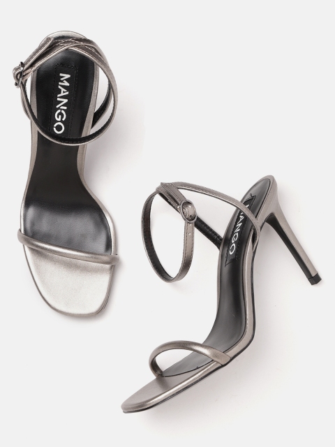

MANGO Women Gunmetal-Toned Solid Heels, Metallic