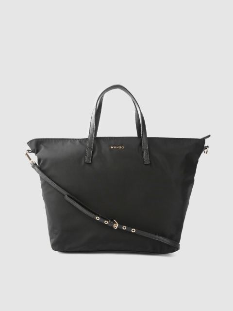 

MANGO Black Solid Handheld Bag with Detachable Sling Strap