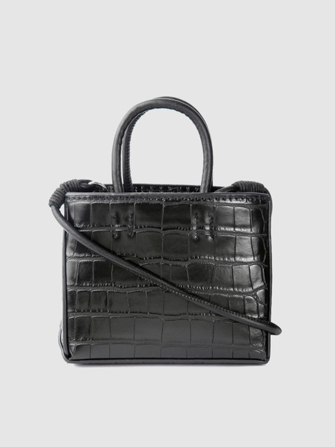 

MANGO Black Croc Textured Sling Bag