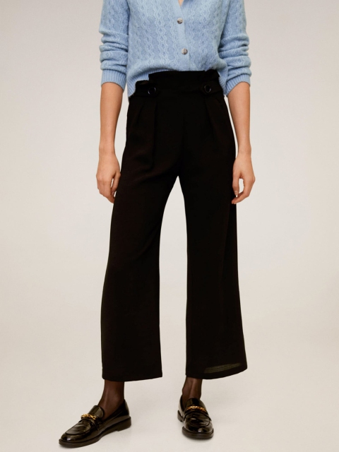 

MANGO Women Black Regular Fit Solid Parallel Cropped Trousers