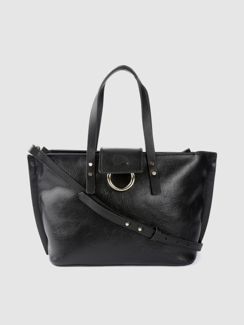 

MANGO Black Solid Handheld Bag with Detachable Sling Strap