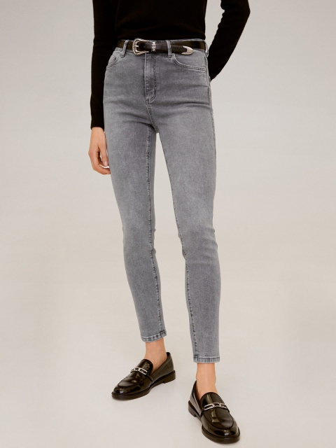 

MANGO Women Grey Skinny Fit High-Rise Clean Look Stretchable Cropped Jeans