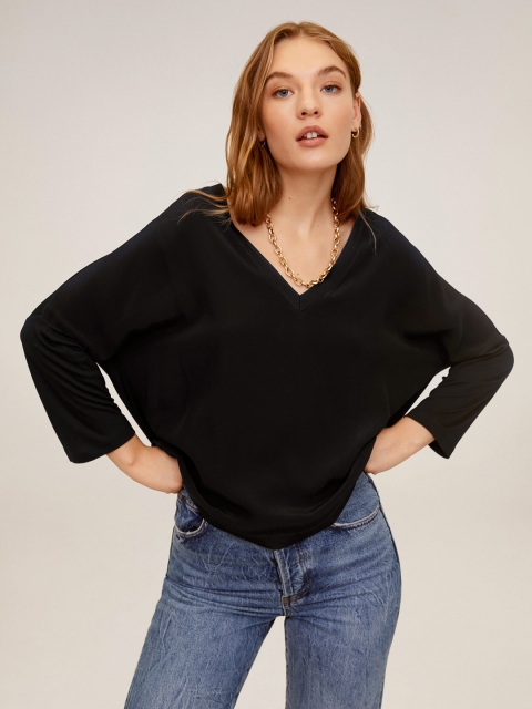 

MANGO Women Black Solid Boxy Top