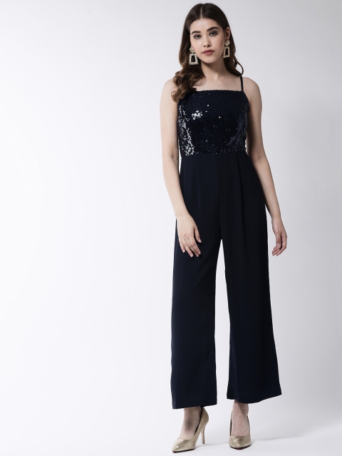 

MAGRE Women Navy Blue Self Design Basic Jumpsuit