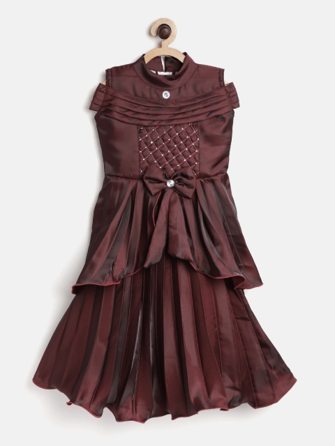 

JBN Creation Girls Burgundy Satin Finish Accordion Pleat Maxi Dress