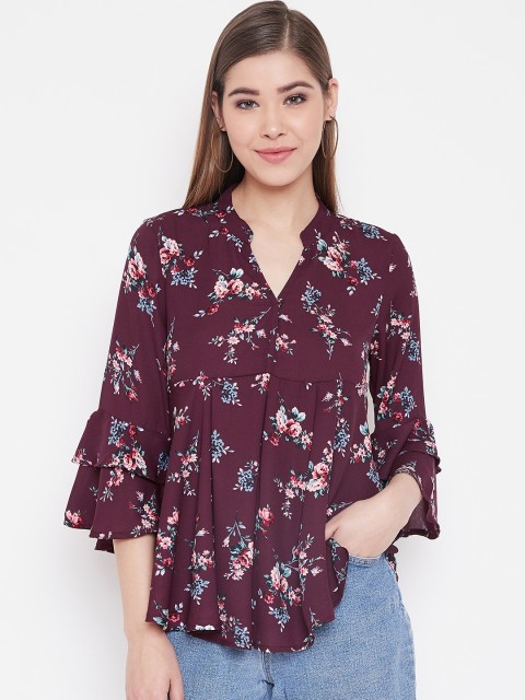 

NEEDLE WORKS Women Burgundy & Pink Printed Empire Top