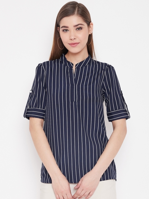 

NEEDLE WORKS Women Navy Blue & White Striped Regular Top