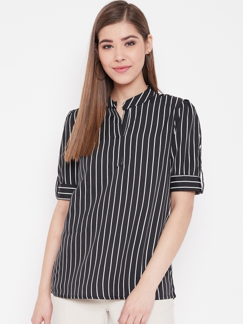 

NEEDLE WORKS Women Black & White Striped Top