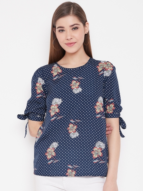 

NEEDLE WORKS Women Blue & White Polka Dot Print Top