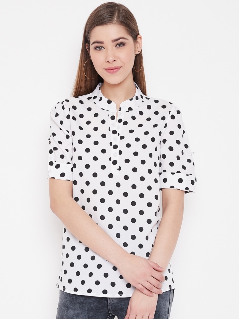 

NEEDLE WORKS Women White & Black Polka Dot Printed Top