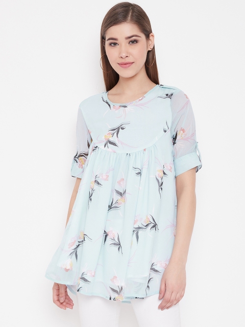 

NEEDLE WORKS Women Blue & Black Printed A-Line Top