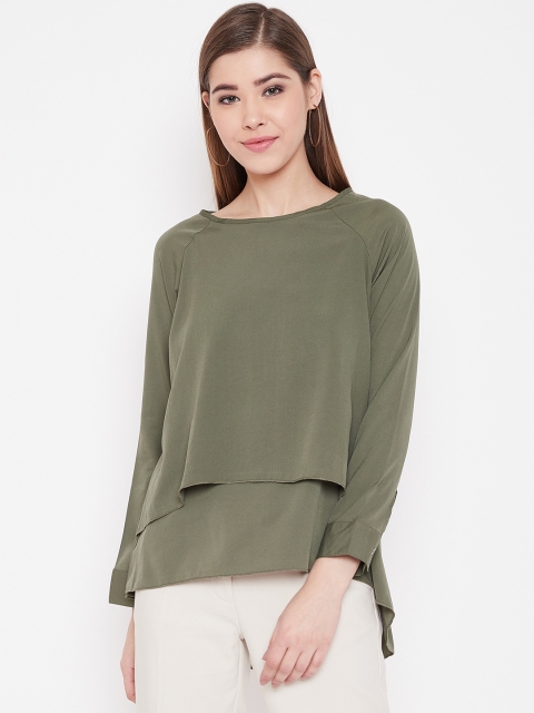

NEEDLE WORKS Women Olive Green Solid Styled Back Top