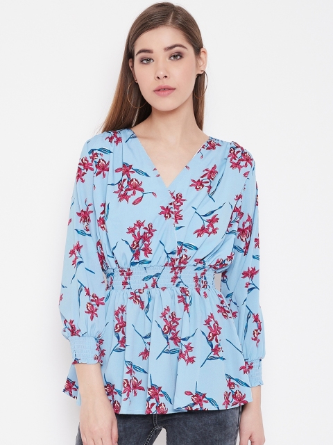 

NEEDLE WORKS Women Blue & Maroon Printed Wrap Top