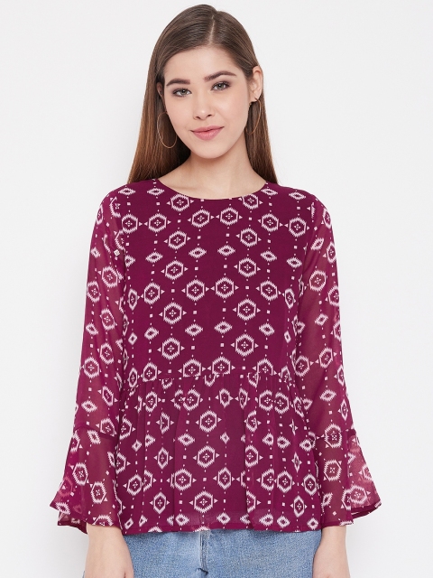 

NEEDLE WORKS Women Burgundy & Pink Printed A-Line Top