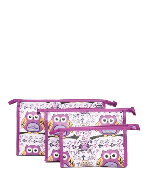 

Purple Crane Women White & Purple Printed Set of 3 Waterproof Cosmetic Pouches
