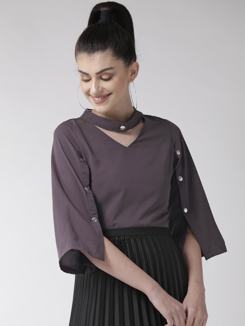 

plusS Women Charcoal Grey Solid Top