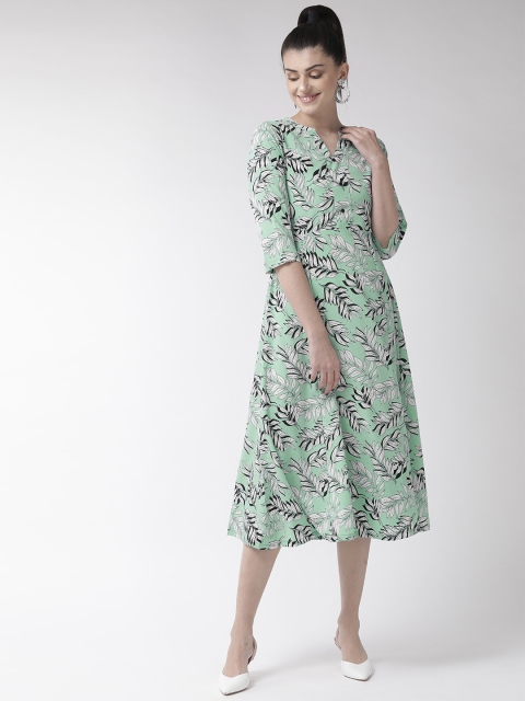 

plusS Sea Green & Black Floral A-Line Midi Dress
