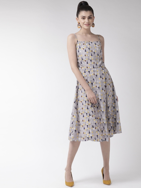 

plusS Women Grey & Yellow Printed A-Line Dress