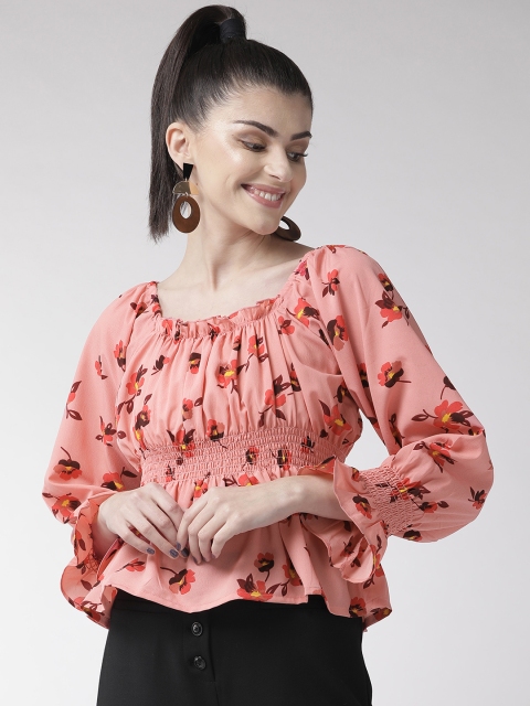 

plusS Women Pink & Orange Floral Printed Empire Top