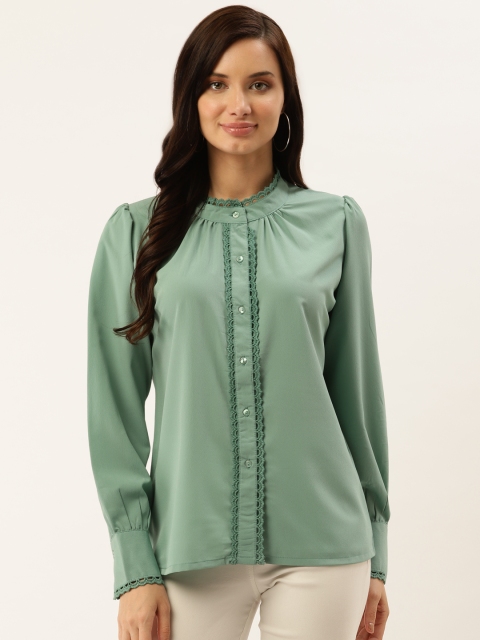 

plusS Women Sea Green Regular Fit Solid Casual Shirt