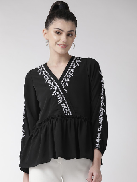 

plusS Women Black & Off-White Solid Wrap Top