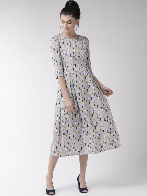 

plusS Women Grey & Navy Blue Printed A-Line Dress