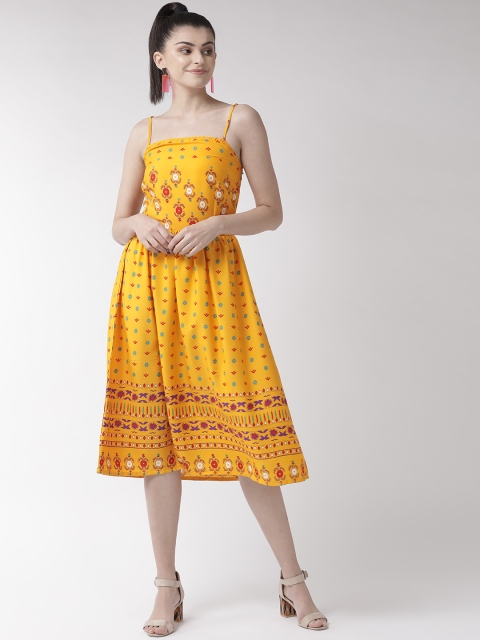 

plusS Women Yellow & Red Printed A-Line Dress