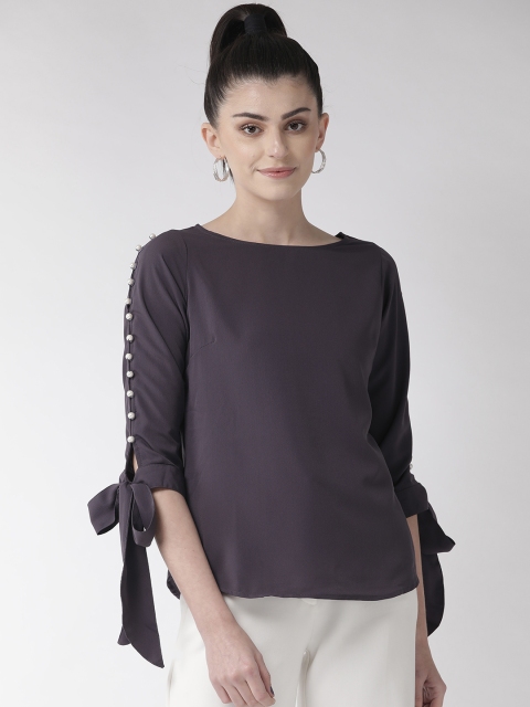 

plusS Women Charcoal Grey Solid Top
