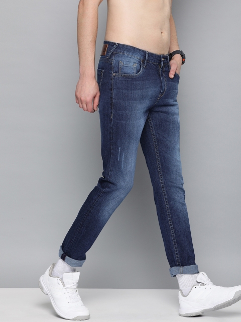 

HERE&NOW Men Blue Skinny Fit Mid-Rise Low Distress Stretchable Jeans