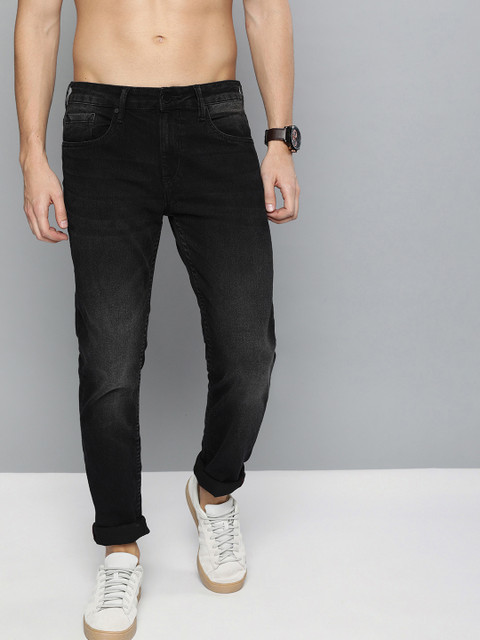 

HERE&NOW Men Black Slim Fit Mid-Rise Clean Look Stretchable Jeans