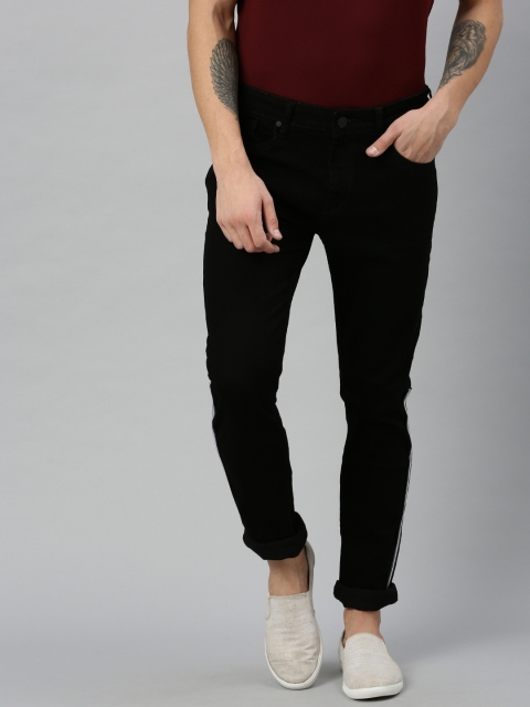 

HERE&NOW Men Black Regular Fit Mid-Rise Clean Look Stretchable Jeans with Side Stripes