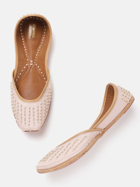 

Anouk Women Pink & Off-White Beaded Mojaris