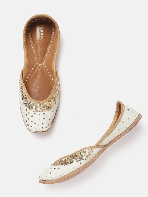 

Anouk Women Off-White & Gold-Toned Sequinned Mojaris