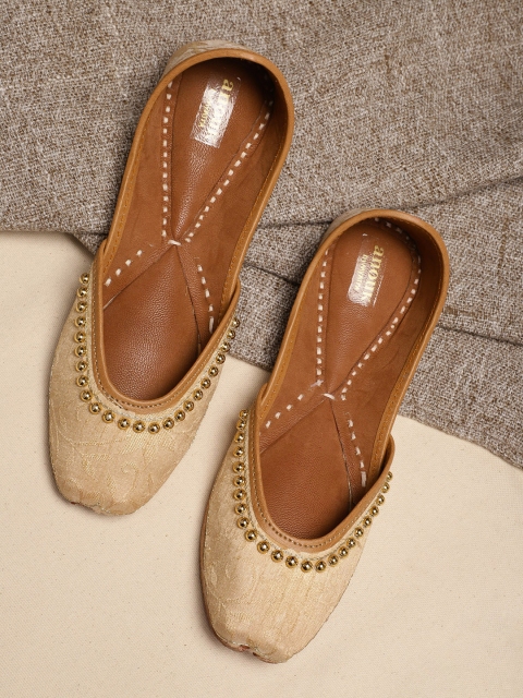 

Anouk Women Beige Woven Design Mojaris with Embellished Detail