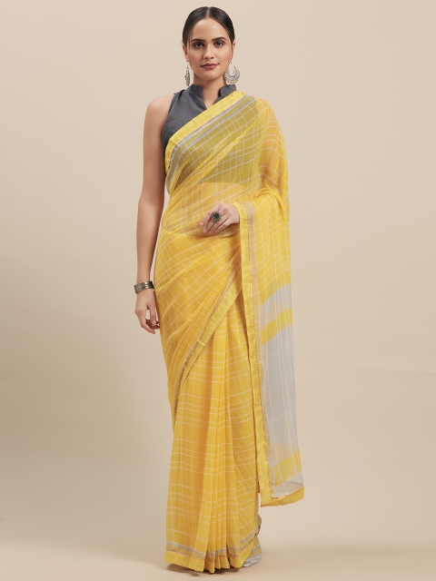 

Nanda Silk Mills Yellow & Grey Poly Chiffon Printed Saree