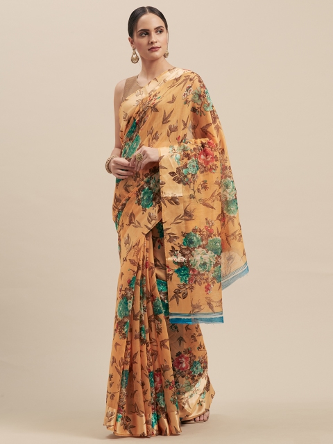 

Nanda Silk Mills Orange & Brown Cotton Blend Printed Saree