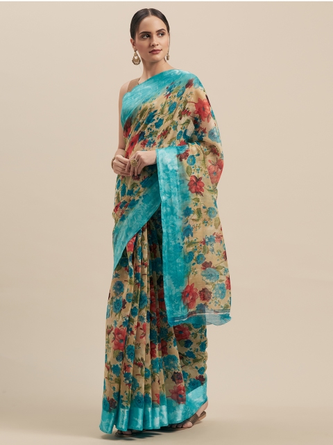 

Nanda Silk Mills Green & Red Cotton Blend Printed Saree