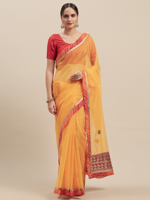 

Nanda Silk Mills Orange Solid Gotta Patti Supernet Saree