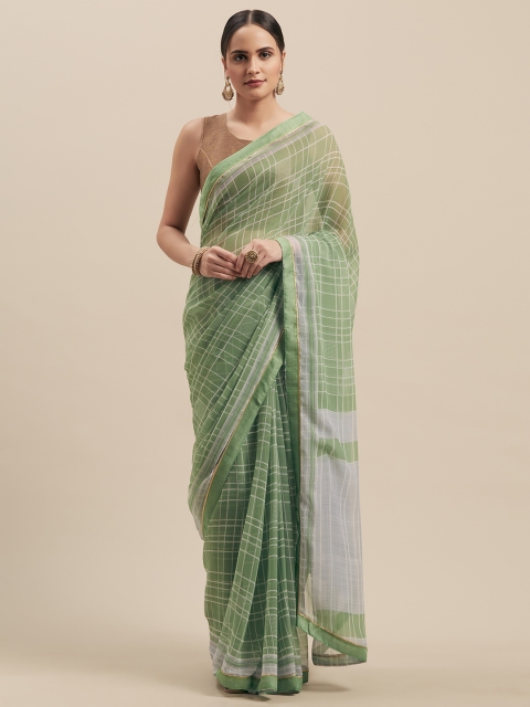 

Nanda Silk Mills Pink & Green Poly Chiffon Printed Saree