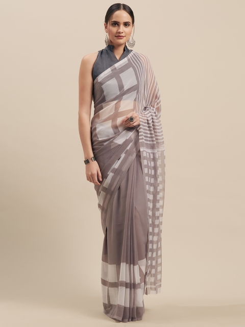 

Nanda Silk Mills Grey Checked Cotton Blend Saree