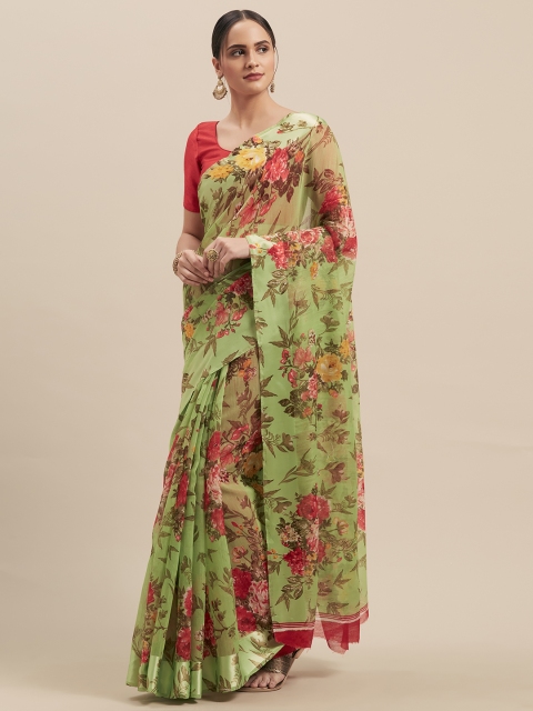 

Nanda Silk Mills Green Printed Cotton Blend Saree