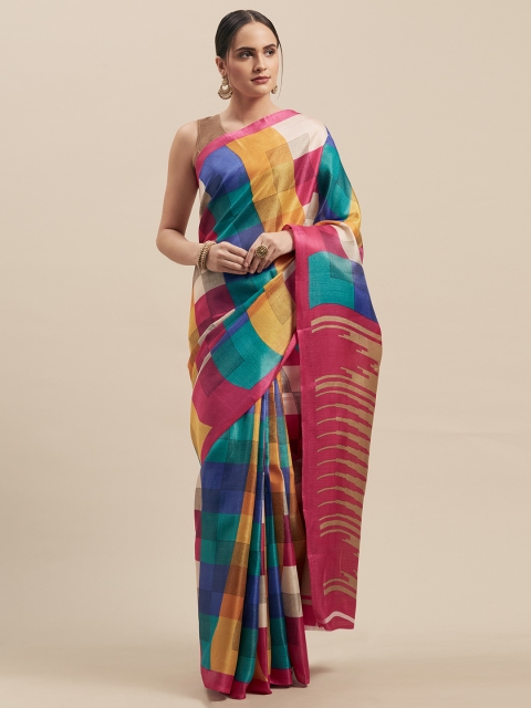 

Nanda Silk Mills Multicoloured Printed Cotton Blend Saree, Multi
