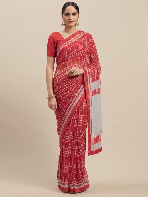 

Nanda Silk Mills Red Woven Design Poly Chiffon Saree