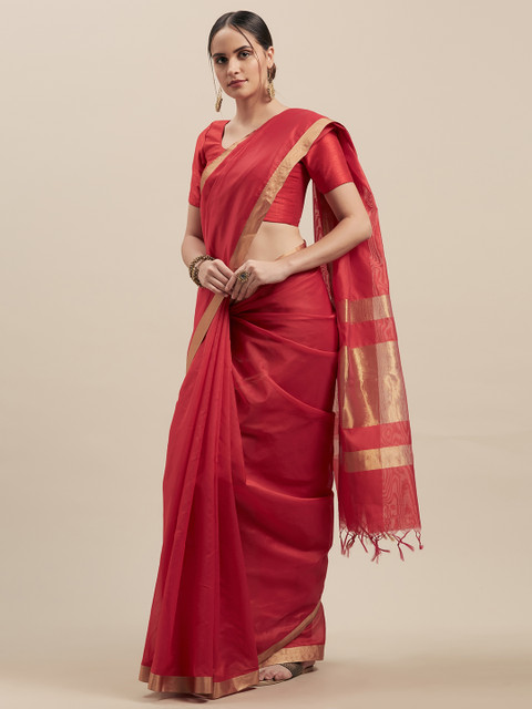 

GoSriKi Red Solid Art Silk Saree