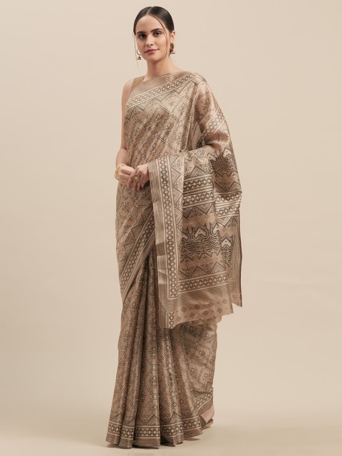 

GoSriKi Grey & Beige Art Silk Printed Khadi Saree