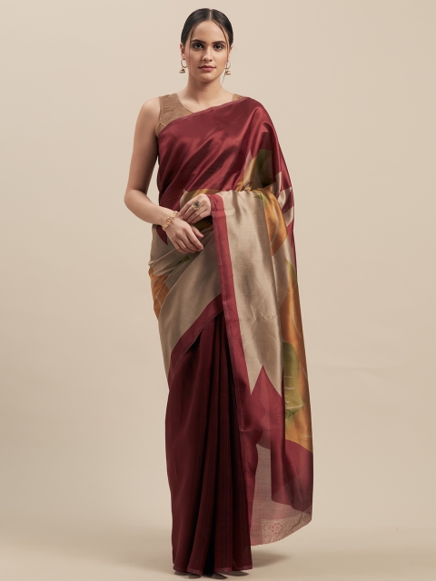 

GoSriKi Maroon & Brown Art Silk Printed Mysore Silk Saree